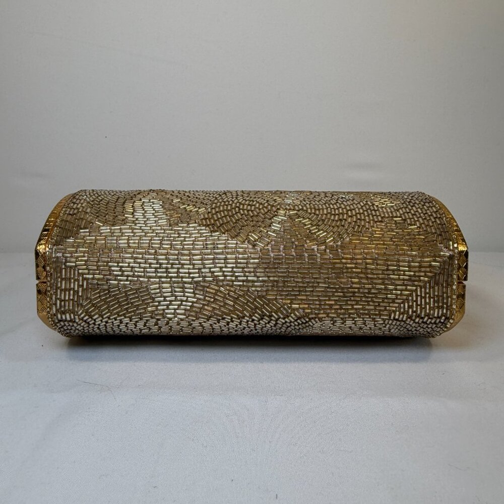 Vintage 50s Gold Beaded Minaudière Clutch Evening Bag Purse - Picture 9 of 16